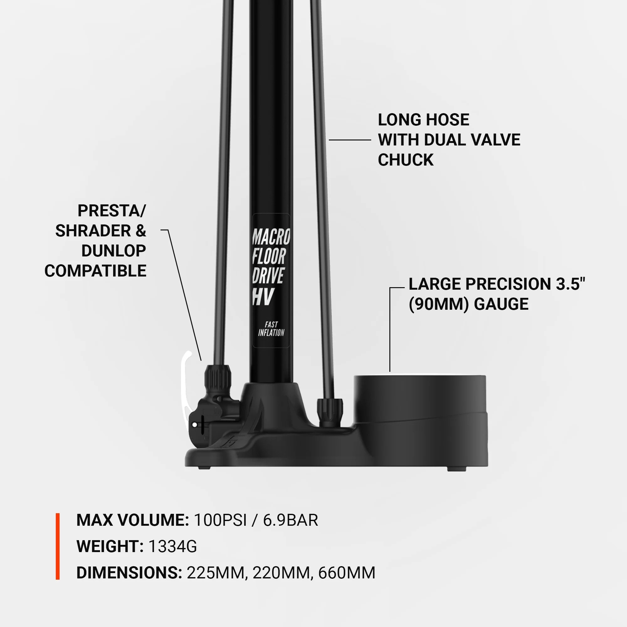 LEZYNE MACRO HV FLOOR DRIVE DV FLAT BLACK