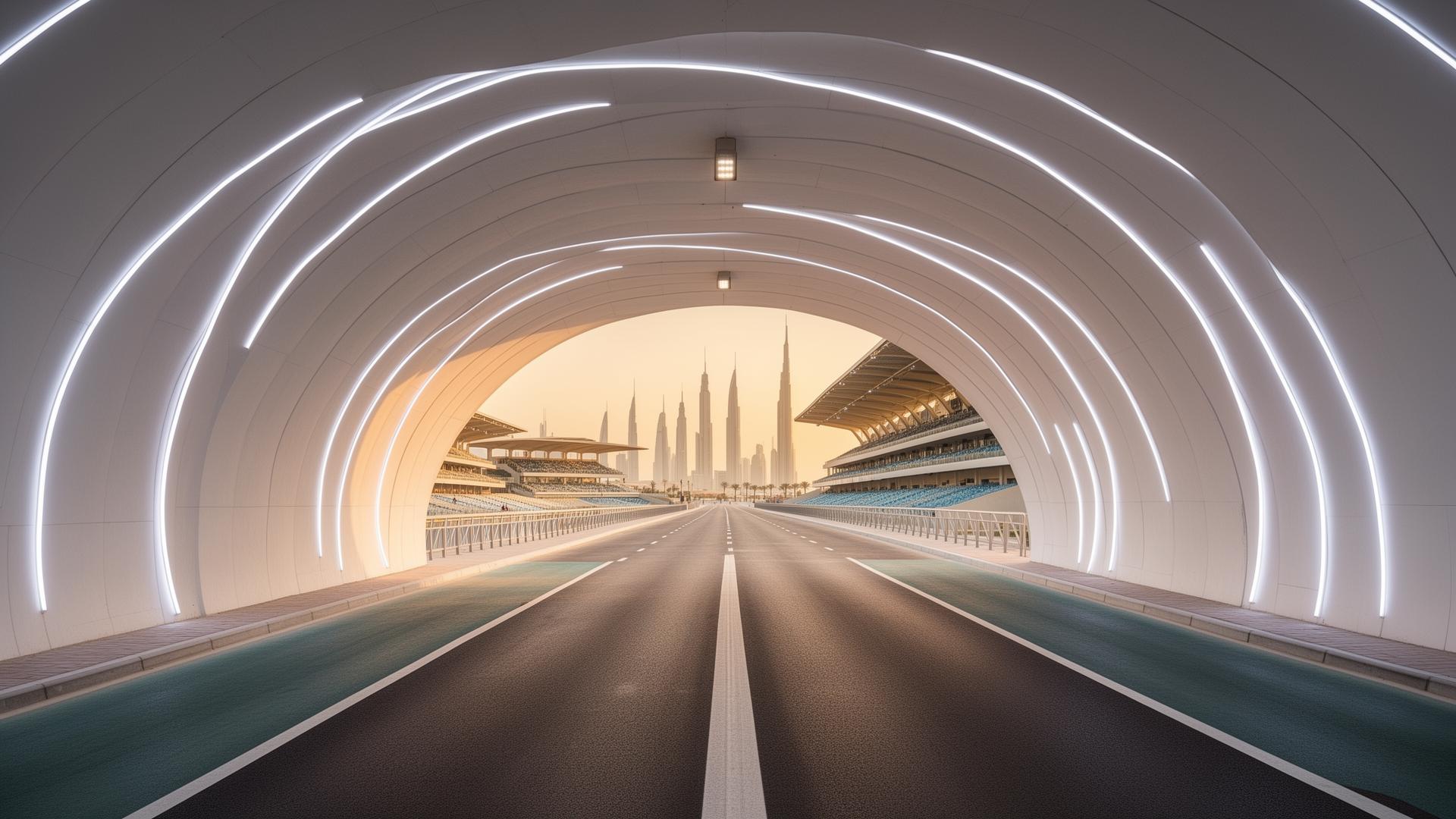Meydan cycling underpass and grandstand in Dubai